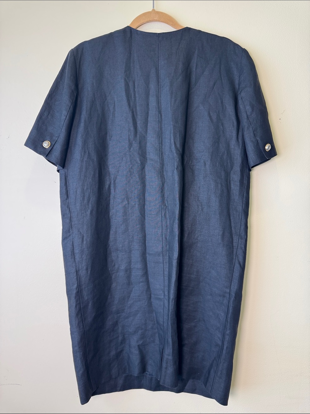 MAXMARA Vintage 100% Linen Black Short-Sleeve Lady Shift Dress Minimal Preppy 10 - Picture 6 of 14